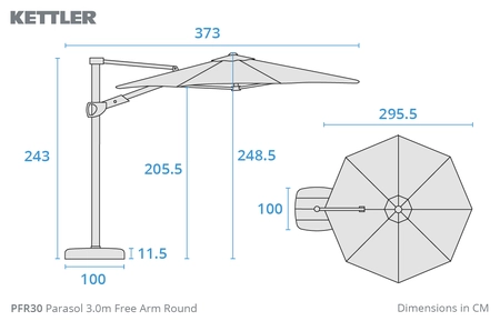 Kettler 3.0m Round Free Arm Parasol - Stone Canopy - image 2