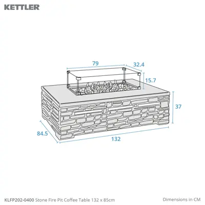Kettler Kalos Stone Fire Pit Coffee Table 132 x 85cm - image 4