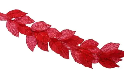 118cm Red with Red Glitter and Leaf Garland
