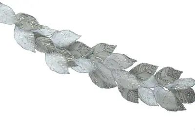118cm  Silver with Silver Glitter and Leaf Garland
