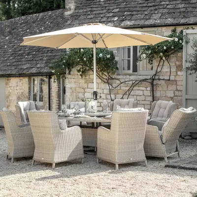 Bramblecrest Chedworth 220 x 145cm Elliptical Table, 60cm L/S, 2 Recliners, 6 Armchairs & Parasol - - image 1