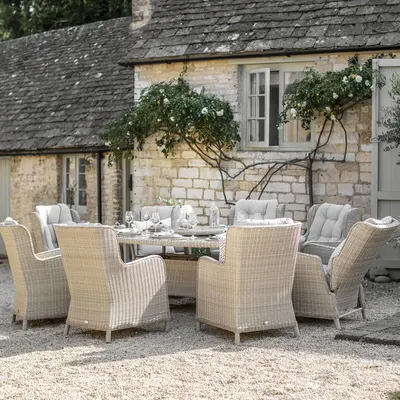 Bramblecrest Chedworth 220 x 145cm Elliptical Table, 60cm L/S, 2 Recliners, 6 Armchairs & Parasol - - image 2