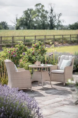 Bramblecrest Chedworth 80cm Round Bistro Table with 2 High-Back Armchairs - Sandstone - image 3