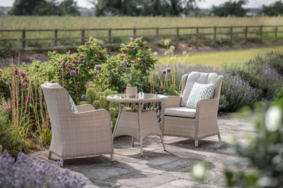 Bramblecrest Chedworth 80cm Round Bistro Table with 2 High-Back Armchairs - Sandstone - image 1