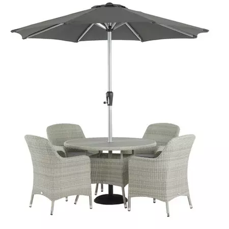 Bramblecrest Tetbury 110cm Tree-Free Round Table with 4 Armchairs,Eco, Parasol & Base - Cloud - image 2