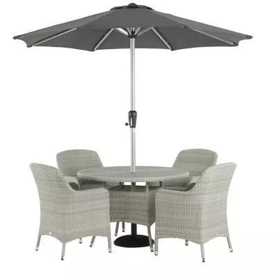 Bramblecrest Tetbury 110cm Tree-Free Round Table with 4 Armchairs,Eco, Parasol & Base - Cloud - image 2