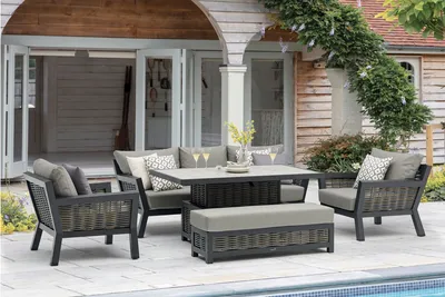 Bramblecrest Tuscan 3 Seat Sofa with 2 Sofa Chairs Rectangle Piston Adjustable Table & Bench - image 4