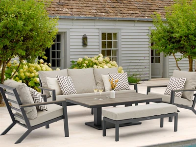 Bramblecrest Zurich Florence 3 Seat Sofa with Rectangle Piston Adjustable Table, 2 Sofa Chairs & Ben - image 1