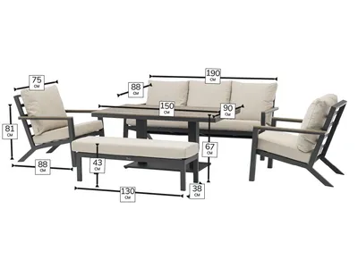 Bramblecrest Zurich Florence 3 Seat Sofa with Rectangle Piston Adjustable Table, 2 Sofa Chairs & Ben - image 3
