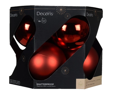 Decoris 10cm Shatterproof Baubles Christmas Red - Pack of 6