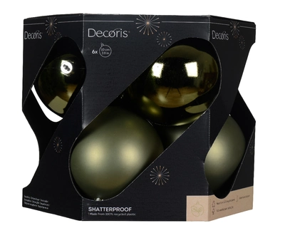 Decoris 10cm Shatterproof Baubles Rosemary Green - Pack of 6