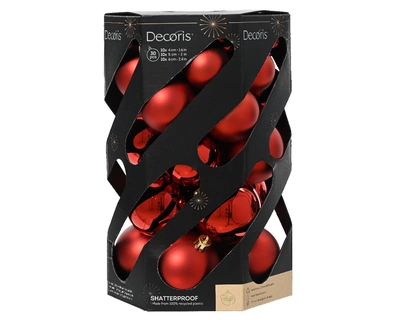 Decoris 6cm Shatterproof Baubles Christms Red - Pack of 30