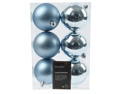 Decoris 8cm Shatterproof Baubles Blue Ice - Pack of 6