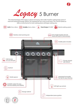 Grillstream Legacy 5 Burner Hybrid with Side Burner - Matt Black - image 6