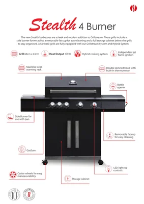Grillstream Stealth 4 Burner with Side Burner - Matt Black - image 6