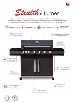 Grillstream Stealth 6 Burner with Side Burner - Matt Black - image 8