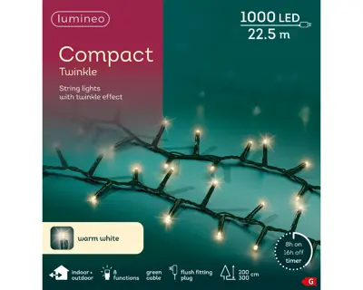 Kaemingk Lumineo Compact Lights 1000 - Warm White, Green Wire