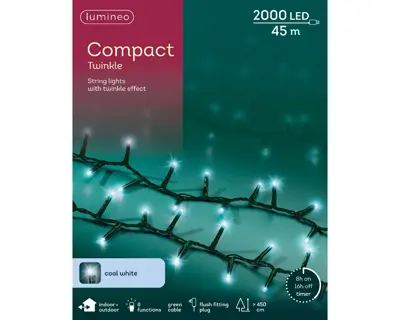 Kaemingk Lumineo Compact Lights 2000 - Cool White, Green Wire