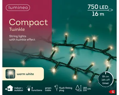 Kaemingk Lumineo Compact Lights 750 - Warm White, Green Wire