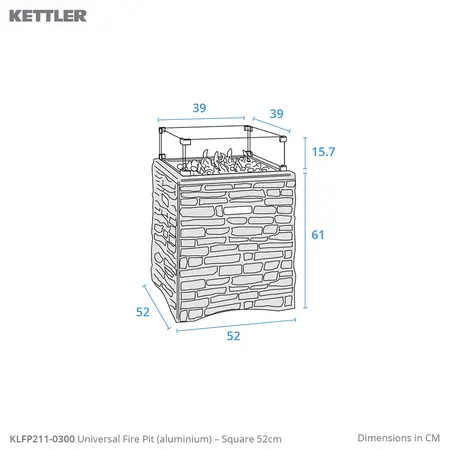 Kettler Kalos Stone Fire Pit Square 52cm - image 2