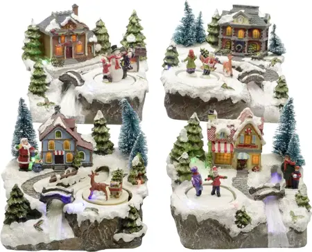 Lumineo Village Christmas Houses 4 Ass - Multi LED