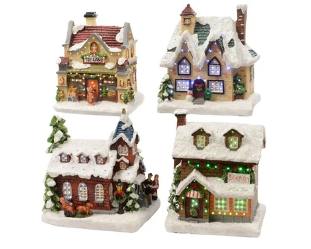Lumineo Village Xmas Houses 4 Ass - Warm White LED