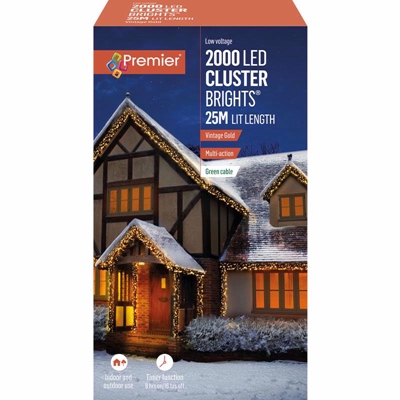 Premier 2000 Vintage red and Gold Multi Action LED Clusters Timer Christmas Lights - image 2